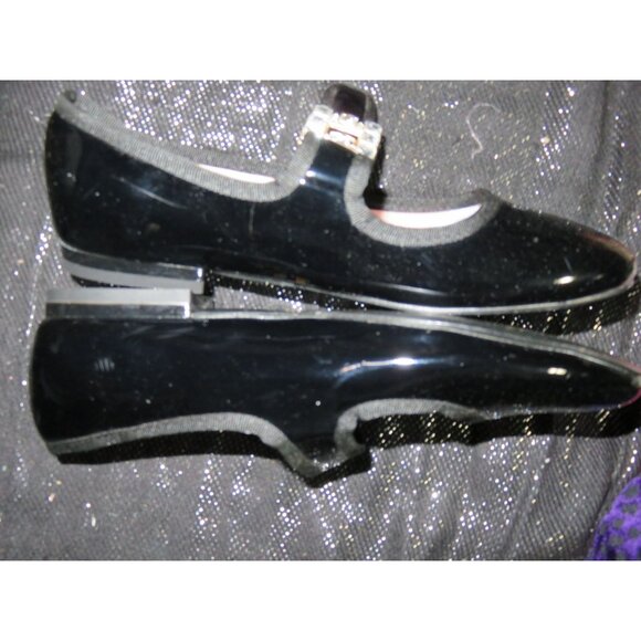 MARY JANE BLACK PATENT RHINESTONE EMBELLISHED BUCKLE LOLITA LOAFERS FLATS SZ 7 - Picture 6 of 10